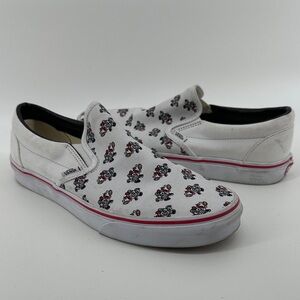 Vans Custom White Slip-On Shoes with Baseball Cartoon Print Men’s sz 11
